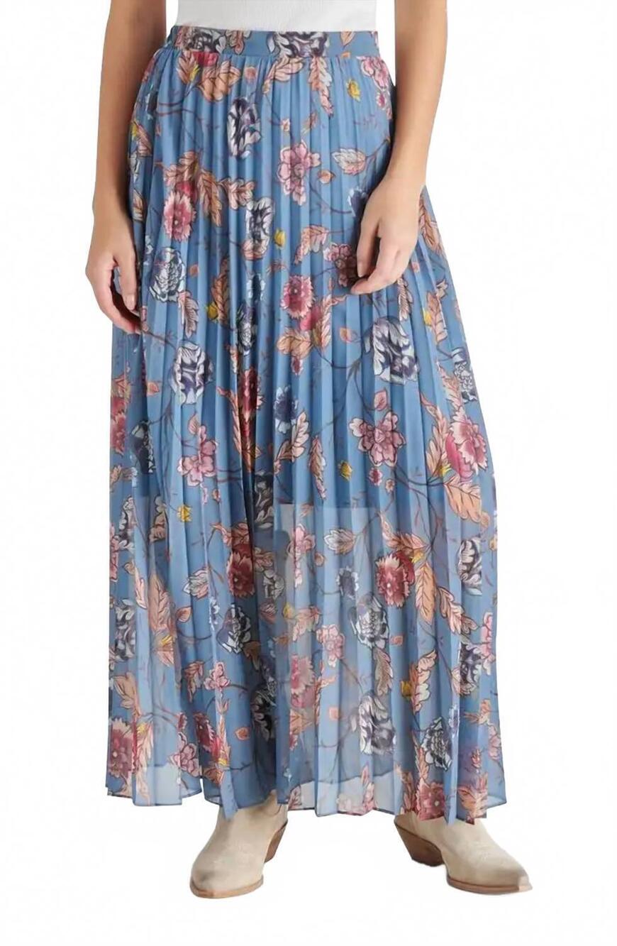 NEW STEVE MADDEN coppola floral pleated maxi skirt in cadet blue